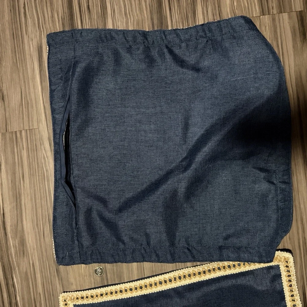 Navy Blue Cream Embrodiered Set Of 2 Throw Pillow Cases 20.5 X 20.5 Inches Boho